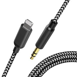 Aux Cord for iPhone,2022 Newest 3.5mm Aux Cable Compatible with iPhone 14/13/12/11/ Pro/Max/SE/10/8/7/ Plus, 8 pin , 1/8 Audio Auxiliary Cord for Car Stereo, Headphone, Speaker, Black & White, 3.3ft