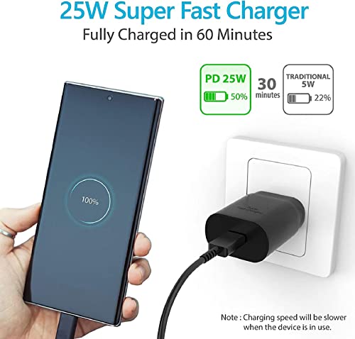 Samsung Fast Charger 25W USB C Wall Charger Super Fast Charging with Type C Charger Cable 5FT for Samsung Galaxy S23 S23Ultra S23+ S22 S22Ultra S22+ S21 S21Ultra S20 S20 Plus S10 S9 S8 Note 20/10/9/8