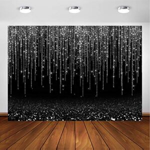 avezano black and silver glitter sparkle backdrop for adult kids bday party decorations photography background silver black bokeh dots wedding birthday party decoration photoshoot backdrops (8x6ft)
