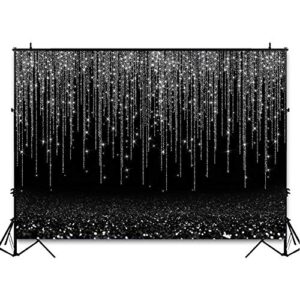Avezano Black and Silver Glitter Sparkle Backdrop for Adult Kids Bday Party Decorations Photography Background Silver Black Bokeh Dots Wedding Birthday Party Decoration Photoshoot Backdrops (8x6ft)