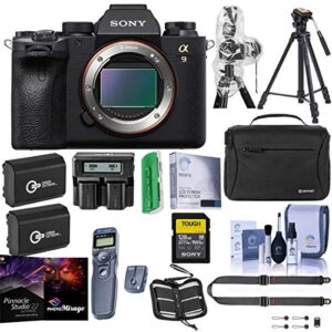 sony alpha a9 ii mirrorless camera body – bundle with camera case, 2x spare battery, 128gb sdxc card, peak design slidelite strap, tripod, wireless remote shutter release, pro software, and more