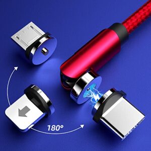 540° Rotating Magnetic Charging Cable (Red 4-Pack 3/3/6/6ft) 3 in 1 USB C Magnetic Phone Charger Cable 2.4A Fast Charge Cord for iPhone Samsung Moto Android Tablet TWS Earphone Gamepad