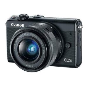 canon eos m100 mirrorless camera with ef-m 15-45mm f/3.5-6.3 is stm lens, black