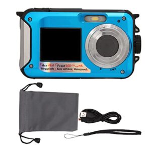pomya full hd 2.7k 48mp digital camera, double screens 16x digital zoom front rear camera, 10ft waterproof underwater digital camera for indoor and outdoor(blue)