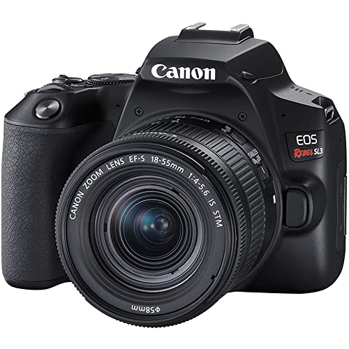 Canon EOS Rebel SL3 DSLR Camera with 18-55mm Lens (Black) (3453C002) + 4K Monitor + Pro Mic + Pro Headphones + 2 x 64GB Memory Card + Color Filter Kit + Case + Filter Kit + More (Renewed)