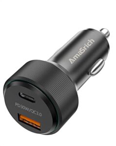 car charger usb-c 48w, amasrich cigarette lighter usb charger, fast charge adapter with type-c, pd&qc3.0 dual port for iphone/samsung/pixel/android/ipad/cell phone