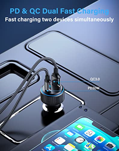 Car Charger USB-C 48W, Amasrich Cigarette Lighter USB Charger, Fast Charge Adapter with Type-C, PD&QC3.0 Dual Port for iPhone/Samsung/Pixel/Android/iPad/Cell Phone