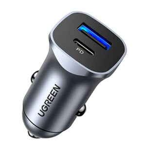 ugreen usb c car charger, pd 20w & qc18w fast car charger adapter, dual port mini usb car charger compatible with iphone 14/13/12/11/x/8, ipad, galaxy s23/s22/s21/s20/note 20, google pixel, lg