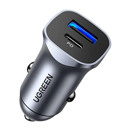 UGREEN USB C Car Charger, PD 20W & QC18W Fast Car Charger Adapter, Dual Port Mini USB Car Charger Compatible with iPhone 14/13/12/11/X/8, iPad, Galaxy S23/S22/S21/S20/Note 20, Google Pixel, LG