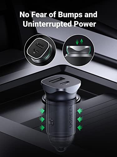 UGREEN USB C Car Charger, PD 20W & QC18W Fast Car Charger Adapter, Dual Port Mini USB Car Charger Compatible with iPhone 14/13/12/11/X/8, iPad, Galaxy S23/S22/S21/S20/Note 20, Google Pixel, LG