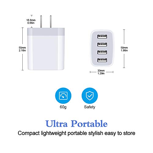 Multiple USB Wall Charger, HOOTEK 2Pack 4-Multi Port USB Charger Cube 4.8A Fast Charging Block Plug Box for iPhone 14 13 12 Pro Max 11 XS X 8 7 Plus, Samsung Galaxy S22 Ultra S21 S20 S10 S9 S8 Note 20