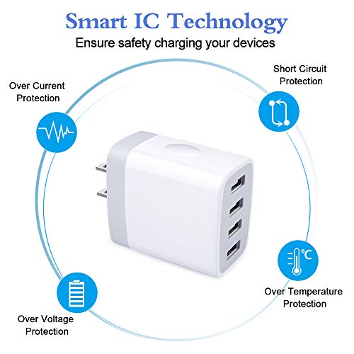 Multiple USB Wall Charger, HOOTEK 2Pack 4-Multi Port USB Charger Cube 4.8A Fast Charging Block Plug Box for iPhone 14 13 12 Pro Max 11 XS X 8 7 Plus, Samsung Galaxy S22 Ultra S21 S20 S10 S9 S8 Note 20