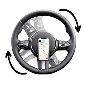 SafeVuu Universal Phone Holder | Steering Wheel Turns - Phone Does Not - Hook & Loop Attachment - Drive Hands Free – for GPS, Speaker Phone, Video Chat & Ideal for Trucks - Golf Carts