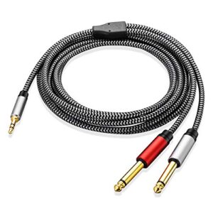 1/8 to 1/4 stereo cable, morelecs 3.5mm to 1/4 cable nylon braid 3.5mm 1/8″ trs to dual 6.35mm 1/4″ ts mono y cable 10 feet