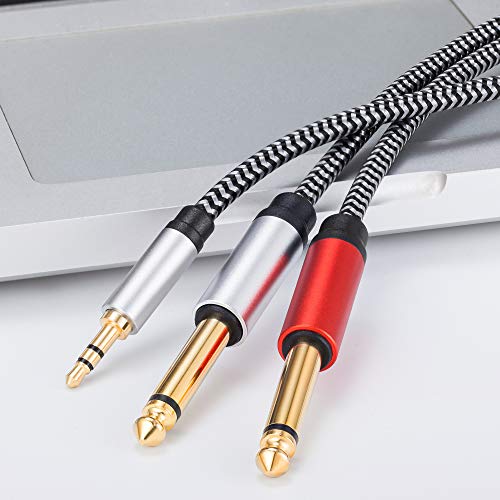 1/8 to 1/4 Stereo Cable, Morelecs 3.5mm to 1/4 Cable Nylon Braid 3.5mm 1/8" TRS to Dual 6.35mm 1/4" TS Mono Y Cable 10 Feet