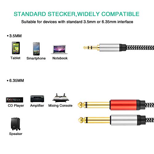 1/8 to 1/4 Stereo Cable, Morelecs 3.5mm to 1/4 Cable Nylon Braid 3.5mm 1/8" TRS to Dual 6.35mm 1/4" TS Mono Y Cable 10 Feet