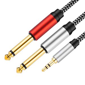 1/8 to 1/4 Stereo Cable, Morelecs 3.5mm to 1/4 Cable Nylon Braid 3.5mm 1/8" TRS to Dual 6.35mm 1/4" TS Mono Y Cable 10 Feet