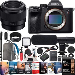 sony a7r iv full-frame mirrorless camera body fe 50mm f1.8 full-frame lens ilce-7rm4 + sel50f18f bundle with photo video led, monopod,64gb, software, deco gear backpack & accessories