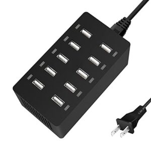 usb charging station, 60w 10 port usb charging station, usb charger multi port with smart detect, compatible with iphone, galaxy, ipad tablet, and othercharging station for multiple devices