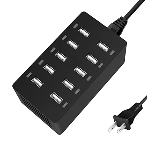 USB Charging Station, 60W 10 Port USB Charging Station, USB Charger Multi Port with Smart Detect, Compatible with iPhone, Galaxy, iPad Tablet, and Othercharging Station for Multiple Devices