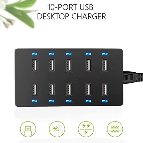 USB Charging Station, 60W 10 Port USB Charging Station, USB Charger Multi Port with Smart Detect, Compatible with iPhone, Galaxy, iPad Tablet, and Othercharging Station for Multiple Devices