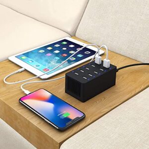USB Charging Station, 60W 10 Port USB Charging Station, USB Charger Multi Port with Smart Detect, Compatible with iPhone, Galaxy, iPad Tablet, and Othercharging Station for Multiple Devices