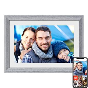 frameo digital picture frame wifi 10.1 inch ips touch screen hd display,16gb storage, auto-rotate,easy setup to share photos or videos via frameo app