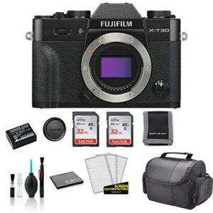 fujifilm x-t30 mirrorless digital camera (body – black) 16619011 bundled with 2x 32gb sandisk memory cards + more