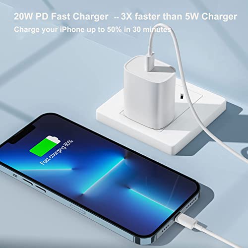 Fast Charger for iPhone【Apple MFi Certified】 20W USB C Wall Charger with 6.6FT Fast Charging Cable Portable Phone Charger Compatible with iPhone 14/14 Pro Max/13/13Pro/12/12 Pro/11,iPad,2 Pack, White