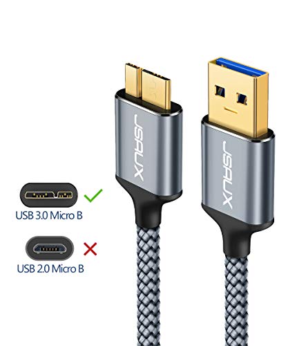 JSAUX [3.3FT+6.6FT] Micro USB 3.0 Cable, USB A Male to Micro B Cable 2 Pack External Hard Drive Cable Nylon Braided Cord for Samsung S5/Note 3, Camera, Toshiba, Seagate Hard Drive, WD Hard Drive-Grey