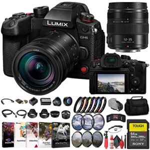 panasonic lumix gh6 mirrorless camera with 12-60mm f/2.8-4 lens (dc-gh6lk) + panasonic 12-35mm lens + sony 64gb tough sd card + color filter kit + filter kit + wide angle lens + more (renewed)