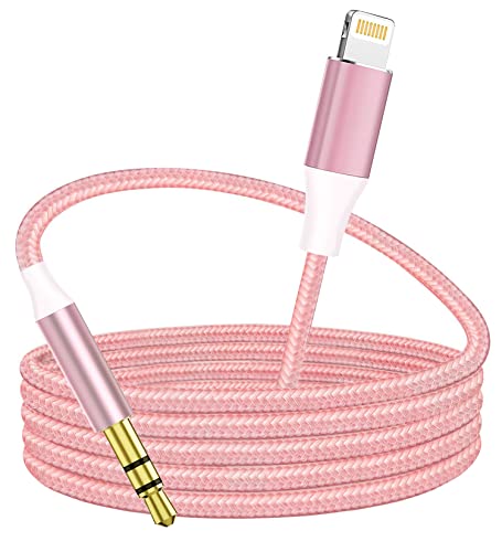 Hatuge Lightning to 3.5mm Aux Cable, Apple MFi Certified Headphone Audio Jack Cord Compatible with iPhone 14 13 12 11 XS XR X SE 8 7 6 5 iPad/iPod to Car Stereo, Speaker (Pink)