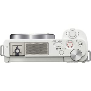 Sony ZV-E10 Mirrorless Camera (Body Only, White) (ILCZV-E10/W) + 64GB Card + Corel Photo Software + Bag + 2 x NPF-W50 Battery + External Charger + Card Reader + LED Light + HDMI Cable + More (Renewed)