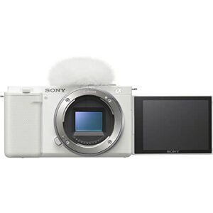 Sony ZV-E10 Mirrorless Camera (Body Only, White) (ILCZV-E10/W) + 64GB Card + Corel Photo Software + Bag + 2 x NPF-W50 Battery + External Charger + Card Reader + LED Light + HDMI Cable + More (Renewed)