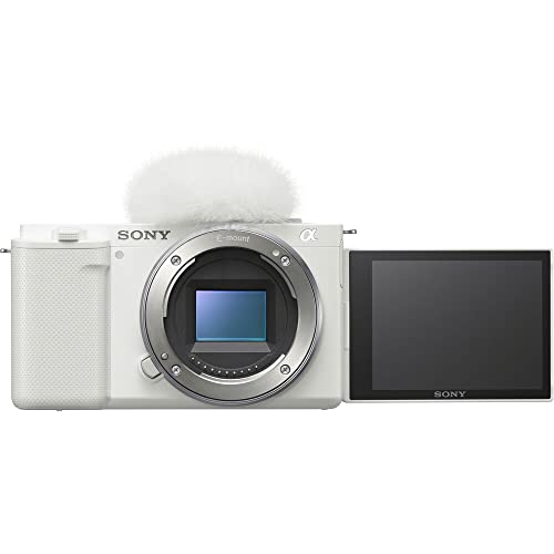 Sony ZV-E10 Mirrorless Camera (Body Only, White) (ILCZV-E10/W) + 64GB Card + Corel Photo Software + Bag + 2 x NPF-W50 Battery + External Charger + Card Reader + LED Light + HDMI Cable + More (Renewed)