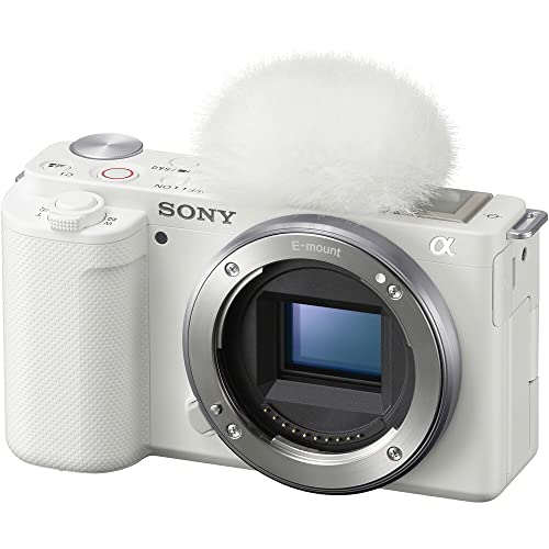 Sony ZV-E10 Mirrorless Camera (Body Only, White) (ILCZV-E10/W) + 64GB Card + Corel Photo Software + Bag + 2 x NPF-W50 Battery + External Charger + Card Reader + LED Light + HDMI Cable + More (Renewed)