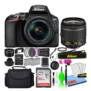 nikon d3500 24.2mp dslr digital camera with af-p dx 18-55mm lens (1590) deluxe bundle with 64gb sd card + large camera bag + filter kit + spare battery + telephoto lens (renewed)