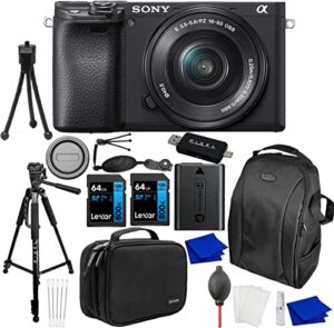sony a6400 mirrorless digital camera with 16-50mm lens bundle with extra sony npf-w50 battery, backpack, handy case, tripod, 2x 64gb memory card + more | sony alpha 6400