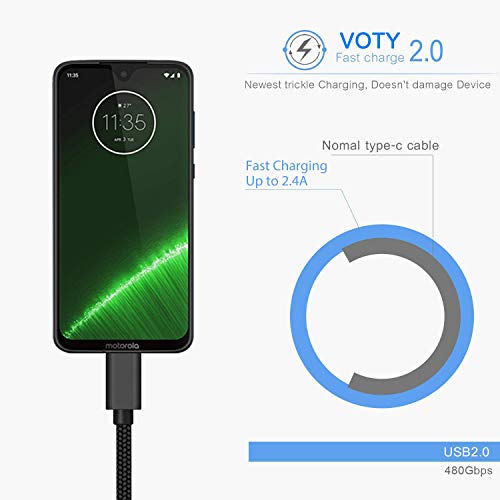 VOTY 【2-Pack 6FT】 USB-C Charger Cable for Motorola Moto G Fast/G Power/G Stylus,Moto G8 G7,G7 Play,G7 Plus,G7 Power G6,G6 Plus X4 Z3 Z2 Play Z Droid Force,Braided USB Type C Charge Charging Cord