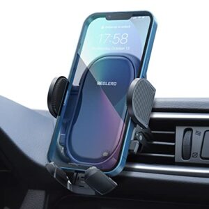 car phone holder, car vent phone mount with twist-lock vent clip, high-end mirror surface, pull-down support feet, silicone protection one button release car mount compatible with all cell phone