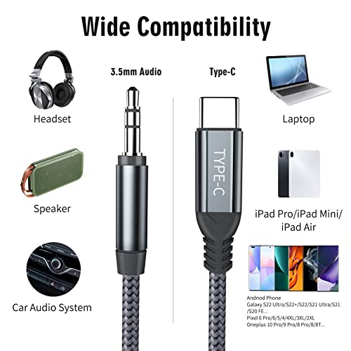APETOO USB C to 3.5mm Audio Aux Jack Cable 6.6FT,Type C to 3.5mm Headphone Car Stereo Cord Male Adapter Dongle Cable for Samsung S23 S22 Ultra S21 S20+ FE Note 20,iPad Pro Air Mini,Pixel 7 6,Oneplus 9