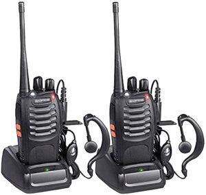 baofeng bf-888s ham two way radio, walkie talkie with rechargeable battery headphone wall charger long range 16 channels (2 pack)