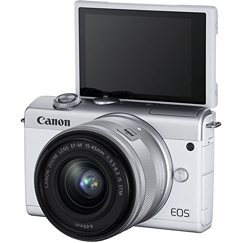 Canon EOS M200 Mirrorless Digital Camera with 15-45mm Lens (White) (3700C009) + 64GB Card + Case + Filter Kit + Photo Software + LPE12 Battery + Charger + Card Reader + More (Renewed)