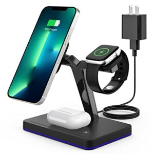 wireless charger for magsafe, 3 in 1 charging station for apple, magnetic wireless charging stand for iphone 14/13/12 series, iwatch 8/se/7/6/3, airpods 2/3/pro/pro 2