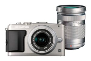 olympus e-pl5 interchangeable lens digital camera double zoom kit (silver) e-pl5 dzkit – internatinoal version (no warranty)
