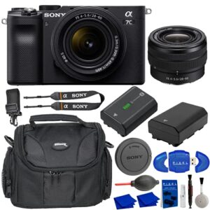sony alpha a7c mirrorless digital camera bundle with fe 28–60 mm f4–5.6 lens, extra battery, gadget bag, card reader, professional cleaning kit, blower & microfiber cloth | compact full-frame camera