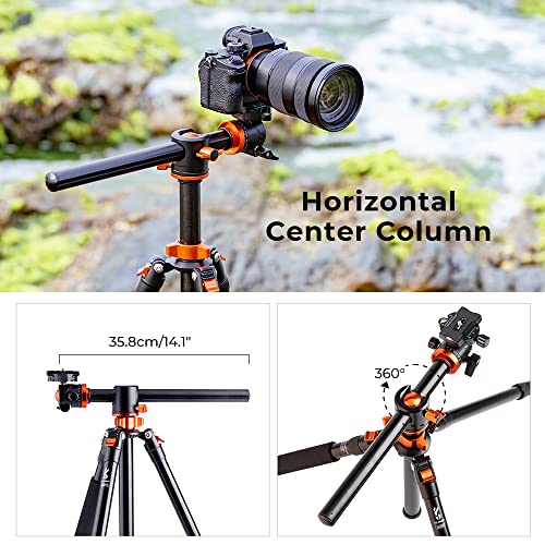 K&F Concept 74 inch Camera Tripod,Professional Center Axis Horizontal Tripods with Detachable Monopod,360 Degree Ball Head,Quick Release Plate Compatible with DSLR Cameras T254A4+BH-28L(SA254T3)