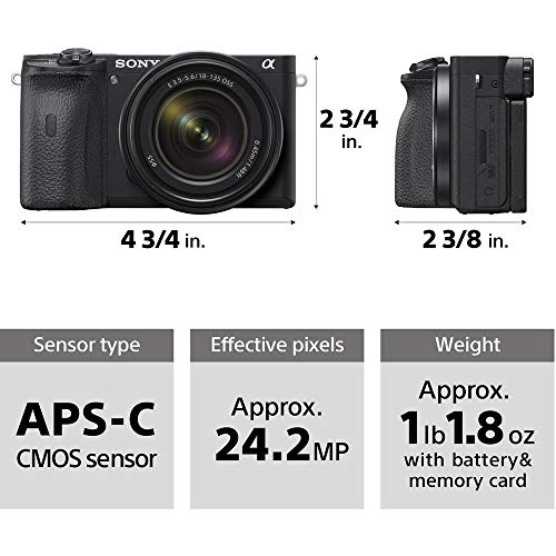 Sony Alpha a6600 Mirrorless Digital Camera 24.2MP 4K with 18-135mm Lens + 64GB & 32GB Memory Cards, Sturdy Equipment Carrying Case, Spider Tripod, Camera Flash, Software Kit and More