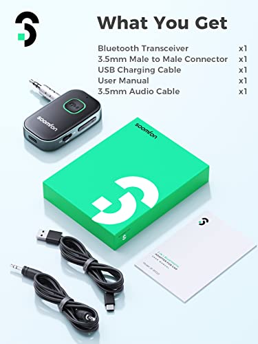 Bluetooth 5.0 AUX Adapter Transmitter Receiver 2 in 1 - SOOMFON 3.5mm Bluetooth Adapter Dual Connection, Wireless Audio Adapter for TV/Home Stereo/Car/Headphones/Speakers/PC