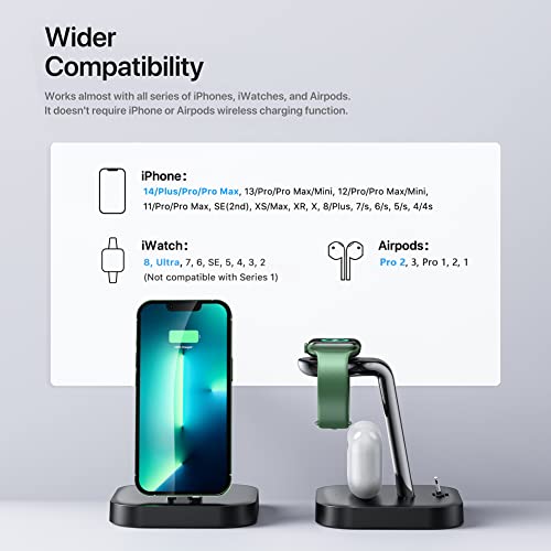 Intoval Charging Station for Apple Multi Devices,3 in 1 Charging Stand for iPhone Watch Airpods,iPhone 14 13 12 11 X XS XR etc, iWatch 8 Ultra 7 6 SE 5 4 3 2, Airpods Pro 2 1, 3 2 1 (L3, Black)